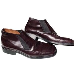 Bacco Bucci Italian Leather Slip On Boots Burgundy Size 12 Chelsea